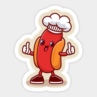 Cute Hotdog Chef Wearing Cap Cartoon Sticker